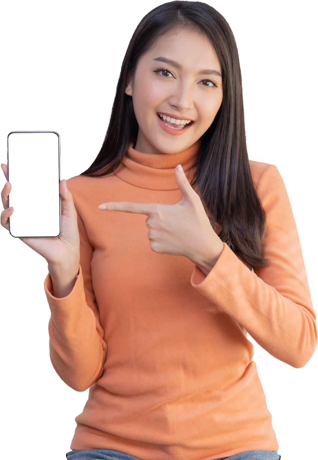 Asian Woman Show Mobile Phone Screen