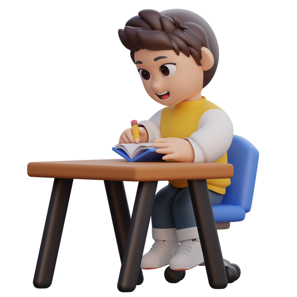 Boy Studying at Desk 3D Character
